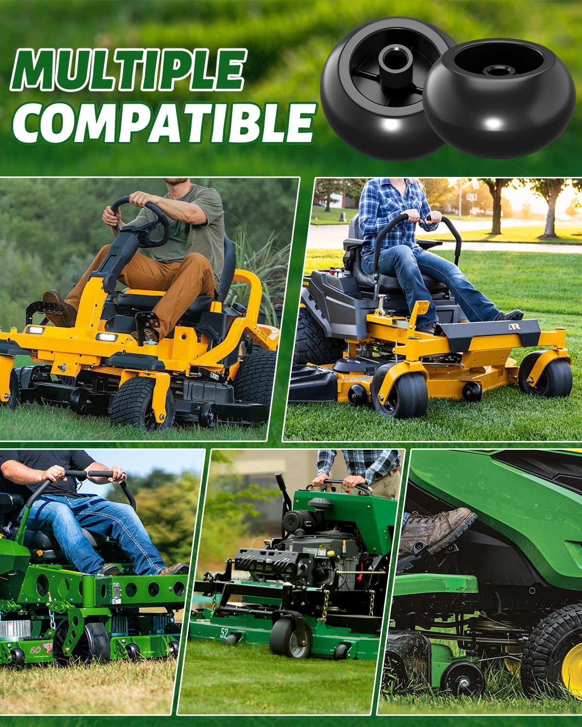 Kit de 2 ruedas anticuero cabelludo para cortacésped Exmark 103-3168 Toro 1-603299 Bad Boy 022-5234-98 (orificio de 5/8 pulgadas) | Juego completo con pernos, tuercas de bloqueo y arandelas