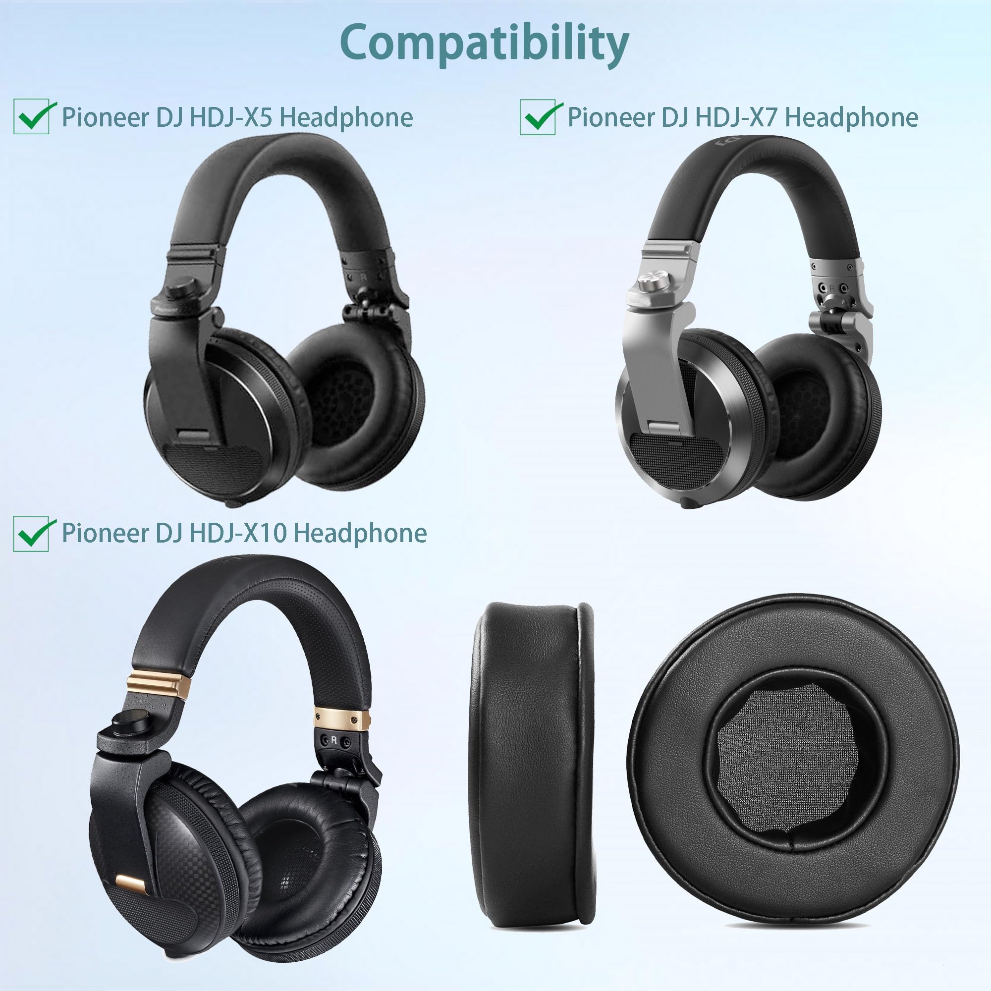 Cuscinetti Auricolari Compatibili con Pioneer DJ HDJ-X5 HDJ-X7 HDJ-X10 Cuffie Cuscinetti di Ricambio (Pelle di Proteina/Schiuma Memory)