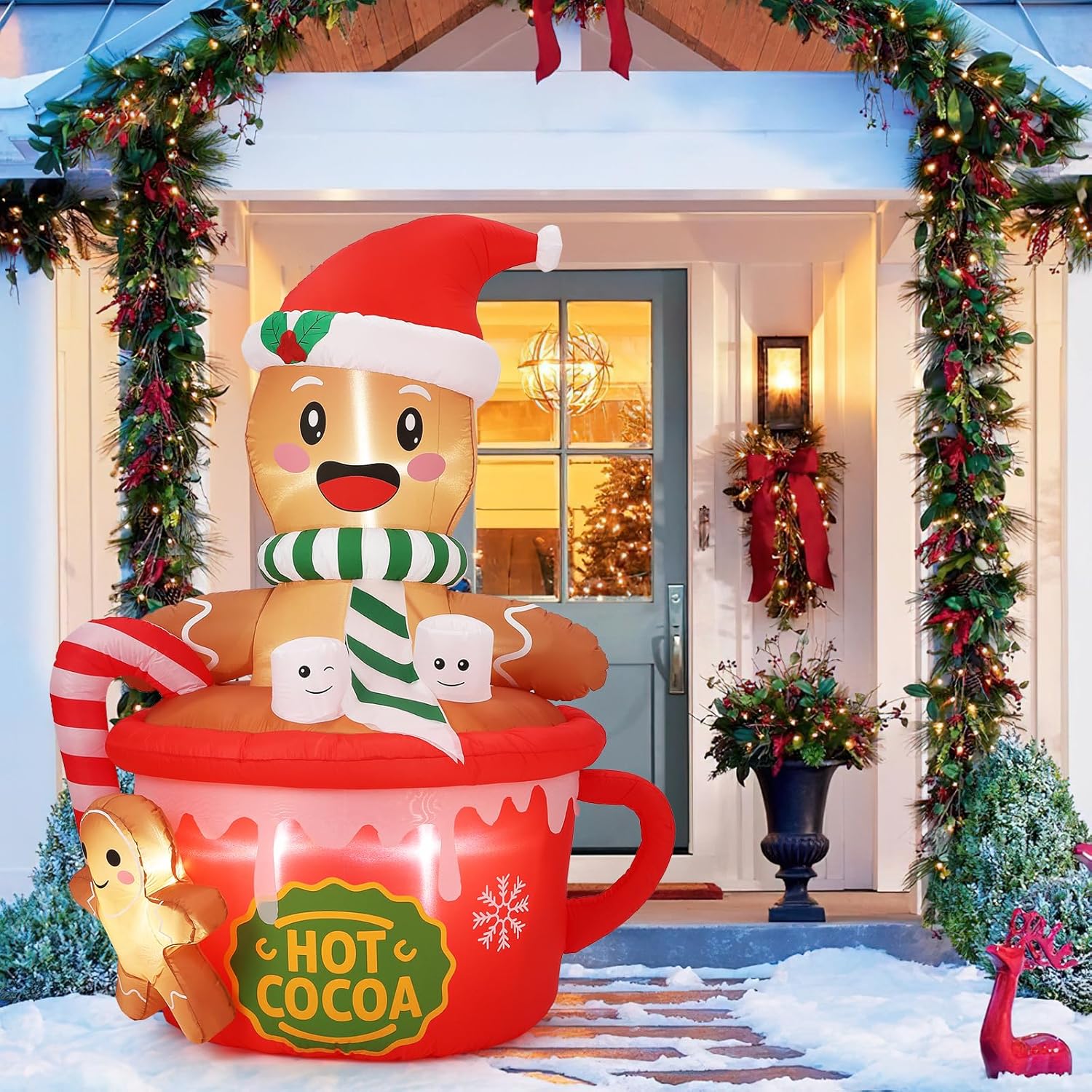 GarveeLife 6 ft Gingerbread Man Inflatable Christmas Decorations Outdoor, Cute Blow Up Hot Cocoa Cup Xmas Yard Decorations with Build-in LEDs for Indoor Outside Holiday Garden Lawn Party Decor - Image 6