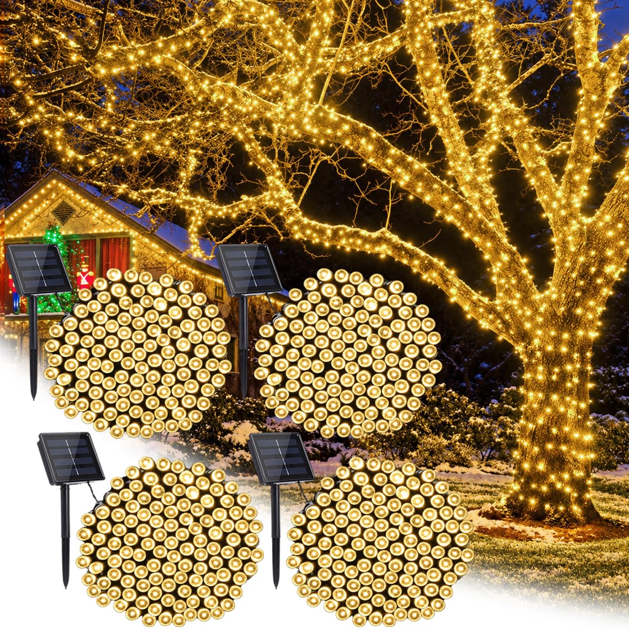 NEXVIN Solar Fairy Lights, 4Pack 66ft/20M 200 LED Outdoor String Lights, 8 Modes Waterproof Solar Christmas Lights for Garden, Party, Holiday, Tree, Yard, Patio, Xmas Decoration - Warm White โ image 1