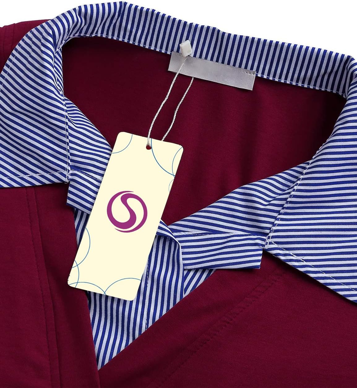 Women's Long Sleeve Contrast Collar Shirt A-line Pleated Office Tunic - Image 3