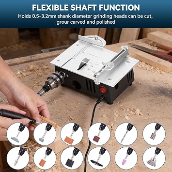 Mini Table Saw for Crafts, Dual Motors & Switches, 7 Levels & Height Adjustable Table Saw with 135PCS Accessories for Men and Women's Cutting, Grinding, Engraving and Drilling