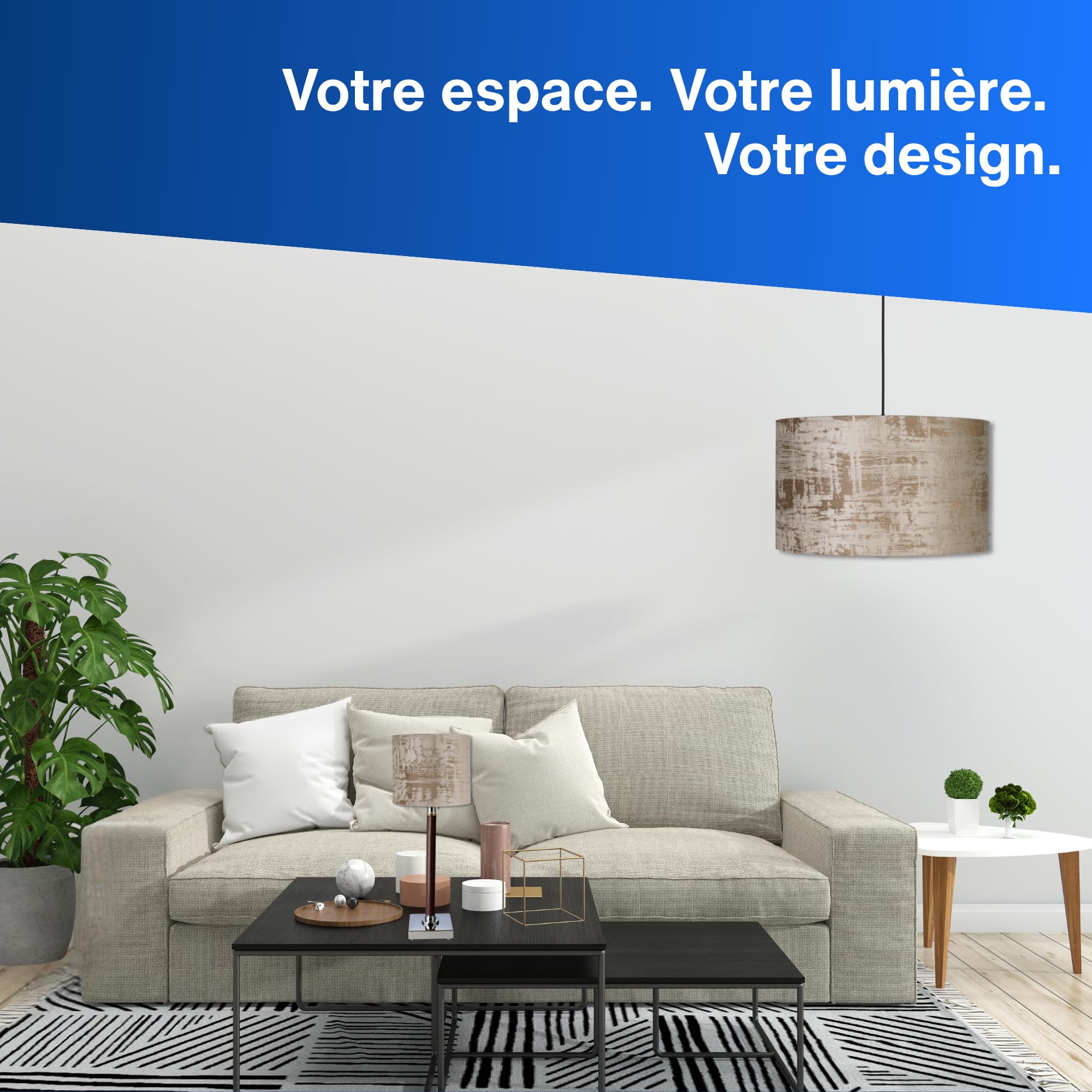 REV Abat-jour rond vintage en coton de haute qualité, diamètre 42 cm, abat-jour de rechange pour suspension et lampadaire, culot E27, blanc arctique