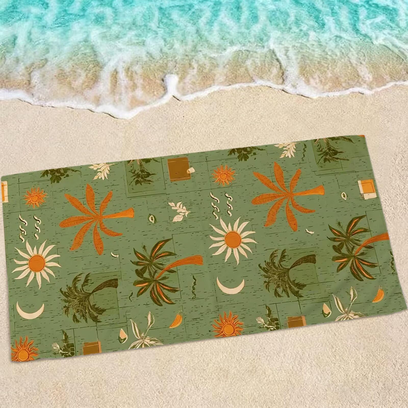 Serviette de plage microfibre 200x100 cm vert sauge motif arbre
