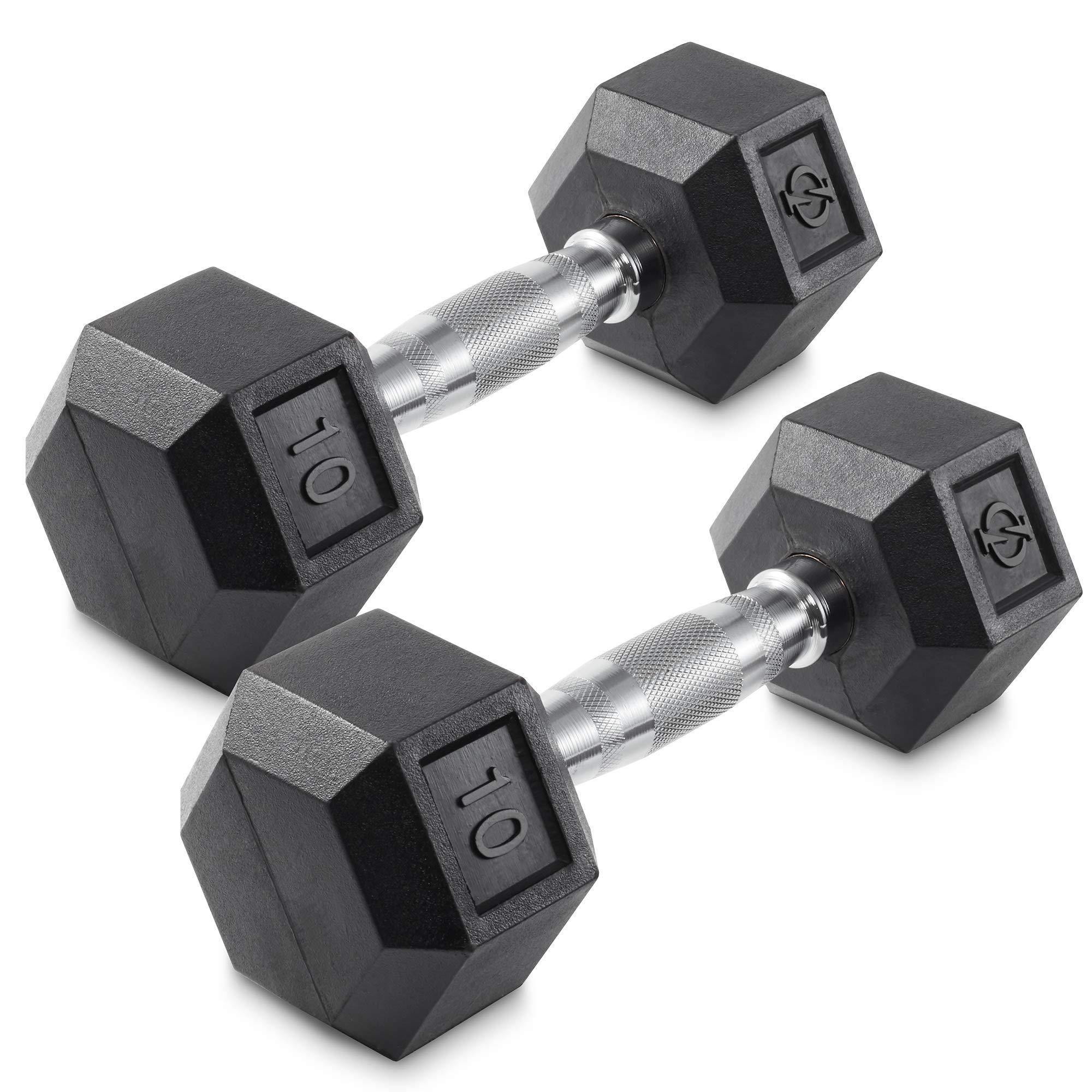 Philosophy Gym Rubber Coated Hex Dumbbell Hand Weights, 10 lb Pair
