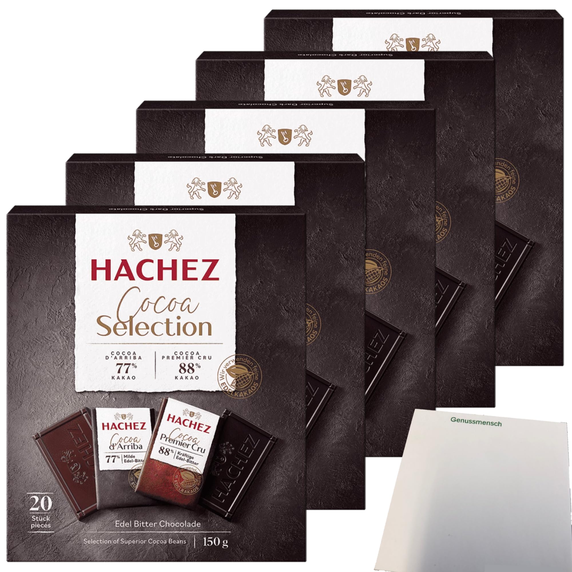 usy Bundle für Hachez Schokolade Cocoa Selection Täfelchen Mix VPE (5x150g Karton) + usy Block
