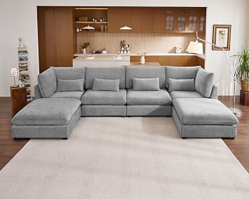 154" Oversized Chenille Modular Sectional Sofa Couches for Living Room,Grey