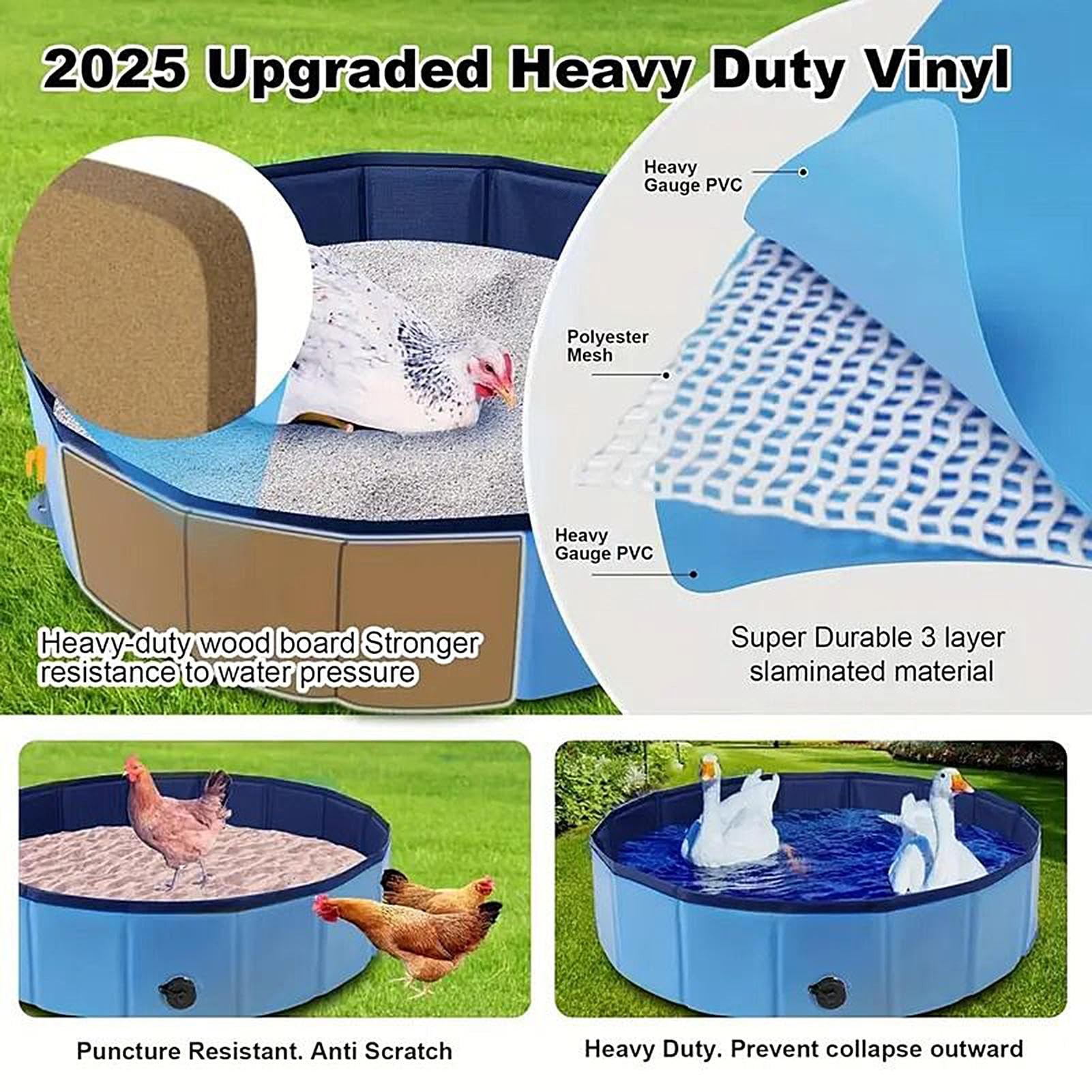 Baignoire Pliable Pour Volaille (poules, Canards) - 80 X 20 Cm, PVC Antidérapant - Pour Bain De Poussière, Nettoyage, Bac à Eau
