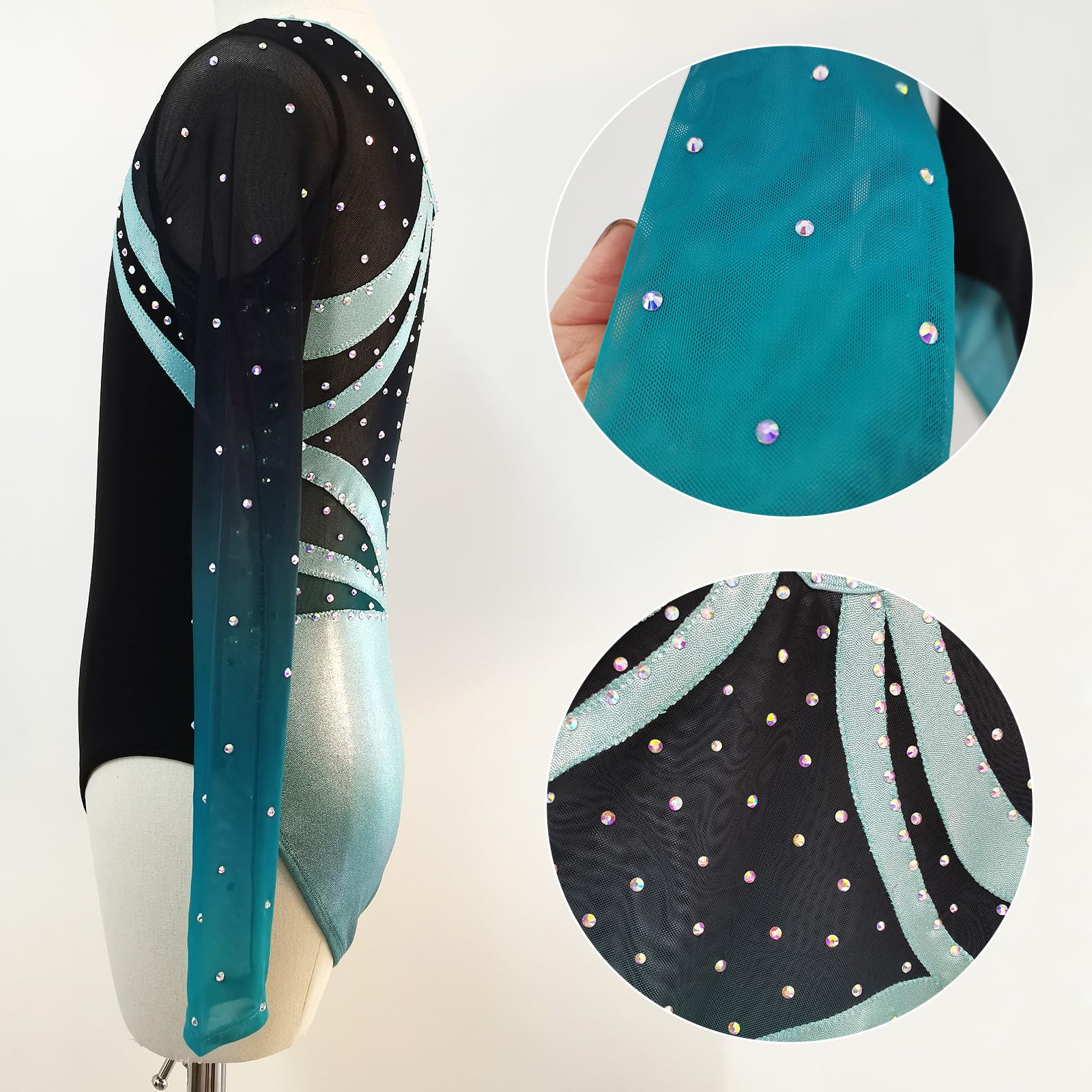 Justaucorps de gymnastique pour fille en élasthanne extensible bleu et noir, ajustement personnalisé, vêtements d'entraînement et de compétition pour femme