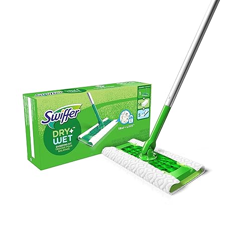 Swiffer Sweeper Dry and Wet Starter Kit for Floor Mopping and Cleaning, All Purpose Cleaner, Includes: 4 Dry Heavy Duty Cloths, 3 Wet Heavy Duty Pads, 10 Dry Cloths, 2 Wet Pads