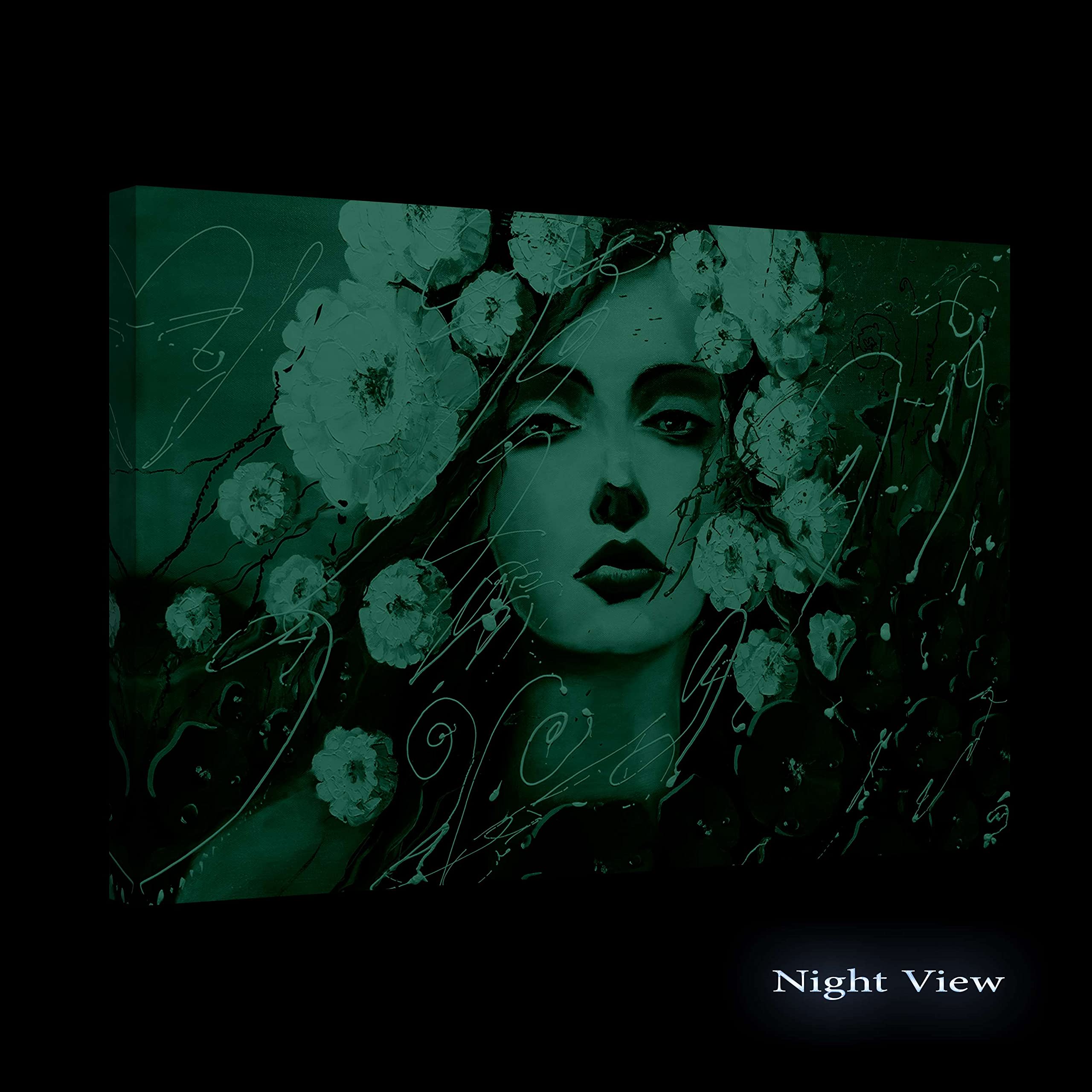 Startonight Quadro su Tela Donna e Fiori - Quadri Moderni Astratti - Stampe Camere da Letto Stampe Incorniciate 60x90 cm, Decorazione Parete, Idea Regalo Elegante Luminoso al Buio