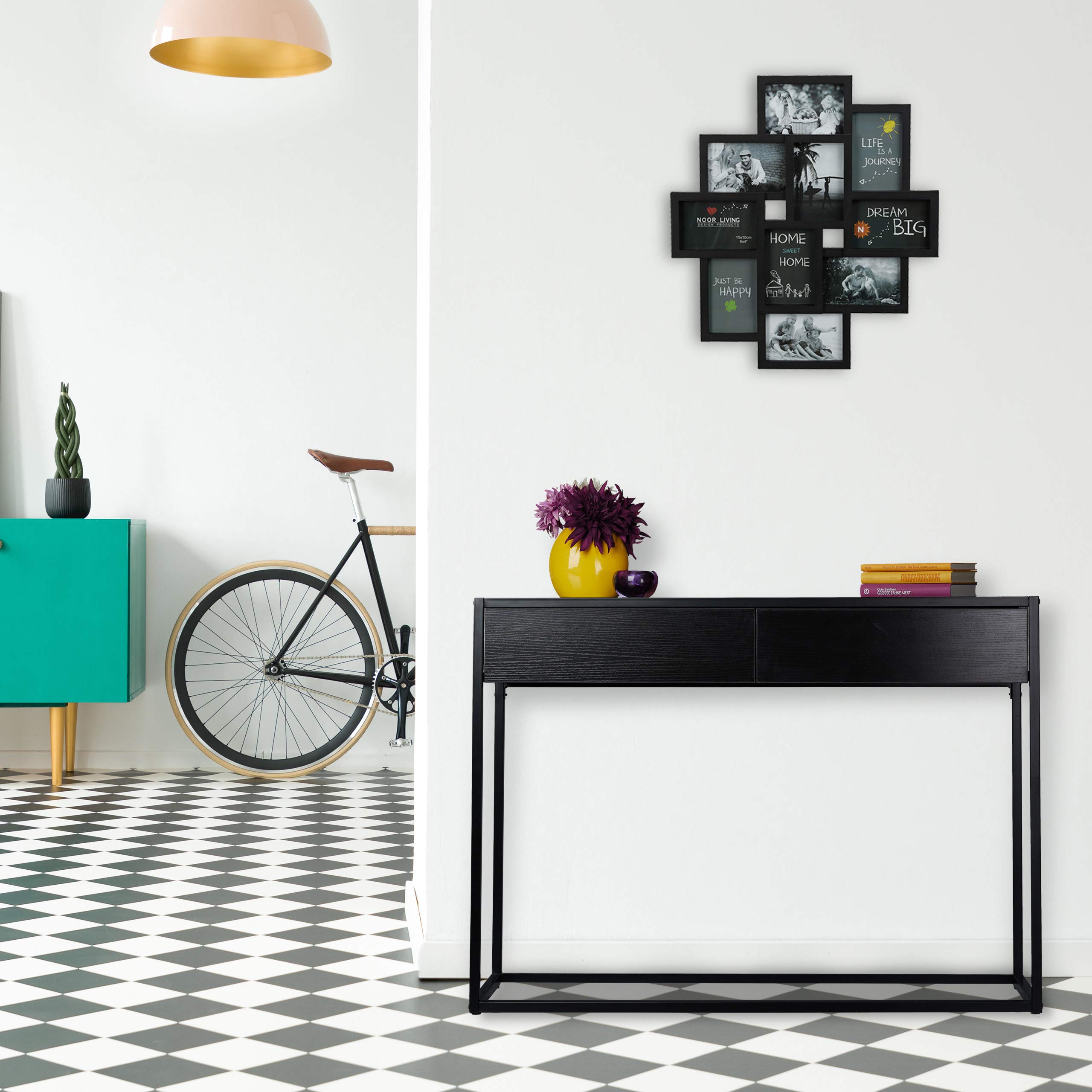 Relaxdays Table Console, Meuble d’appoint 2 tiroirs, HxLxP 80,5x110x40 cm, étroit, Couloir & Salon, Gain de Place, Noir