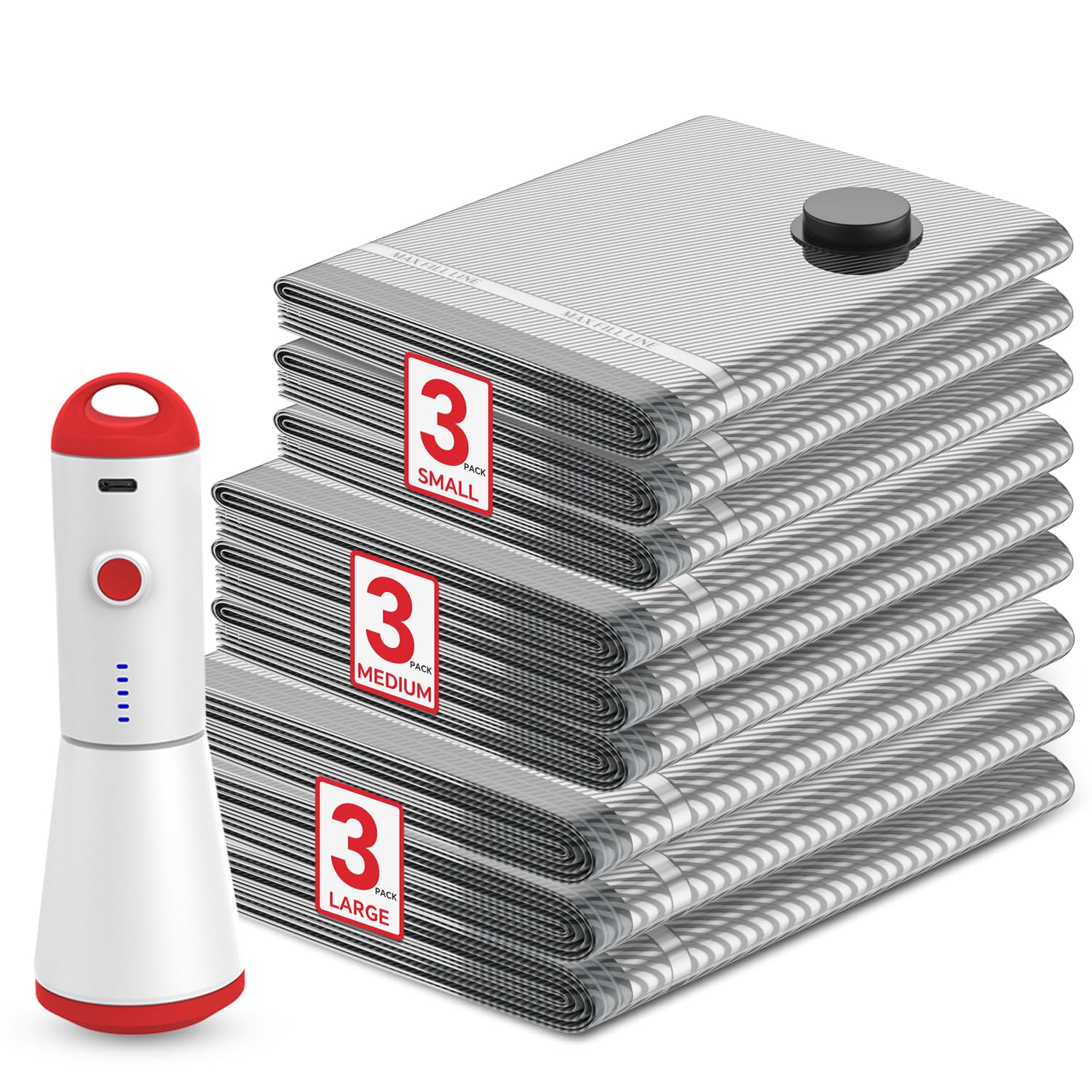 Vacuum Seal Bags for Clothing Travel, 9 Pack Vacuum Sealer Storage Bags with Portable Electric Pump, Space Saver Travel Compression Bags for Packing Luggage and Suitcase