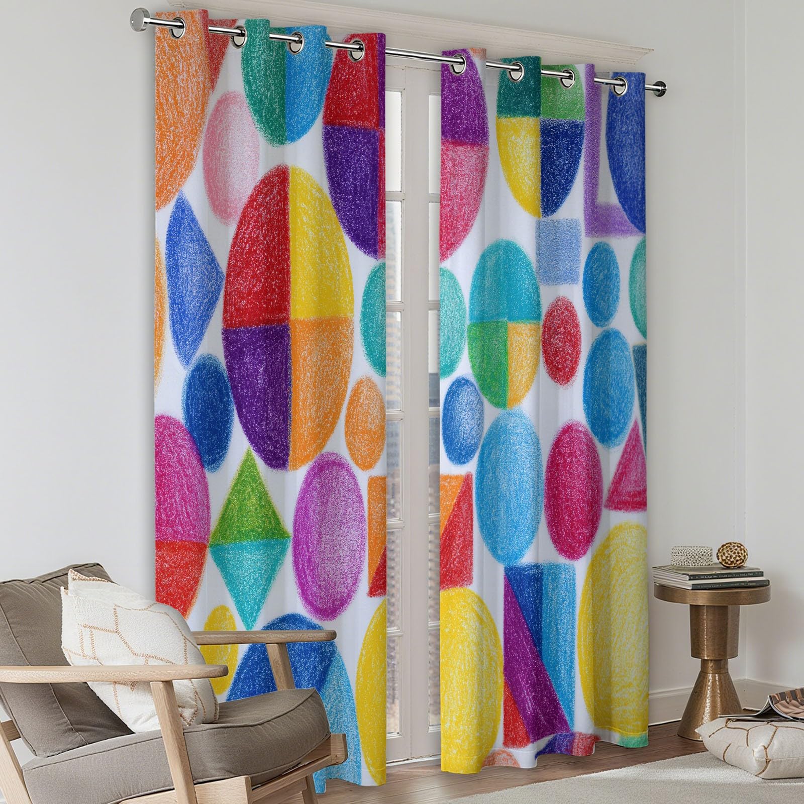 Kolor Termiczne zasłony zaciemniające 280 x 245 cm Ręcznie rysowane wzory geometryczne - izolowane zasłony odporne na zimno i ciepło, gruba tkanina, idealne do salonu, sypialni lub biura