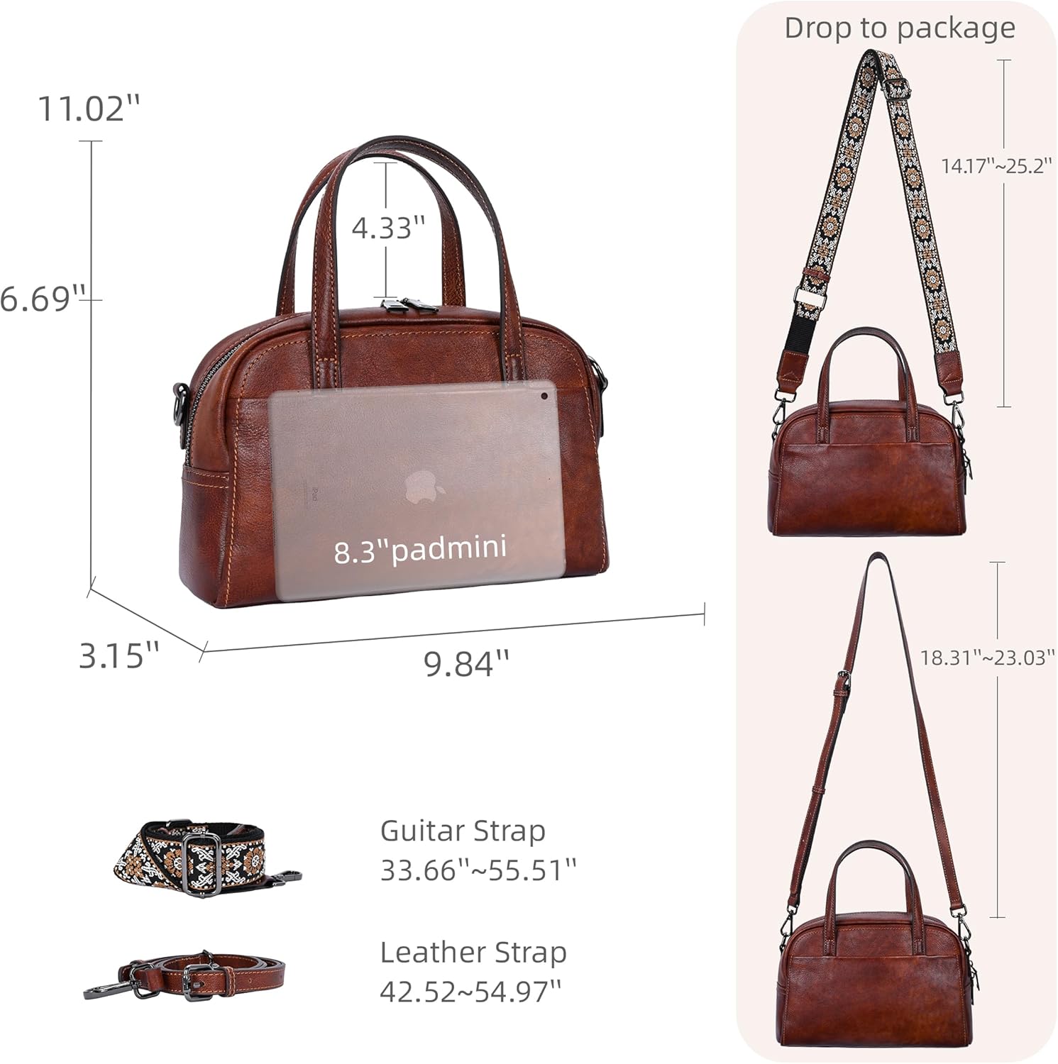 Iswee Soft Leather Crossbody Bags for Women Shoulder Handbags Medium Size Satchel Travel Purse with Two Adjustable Strap