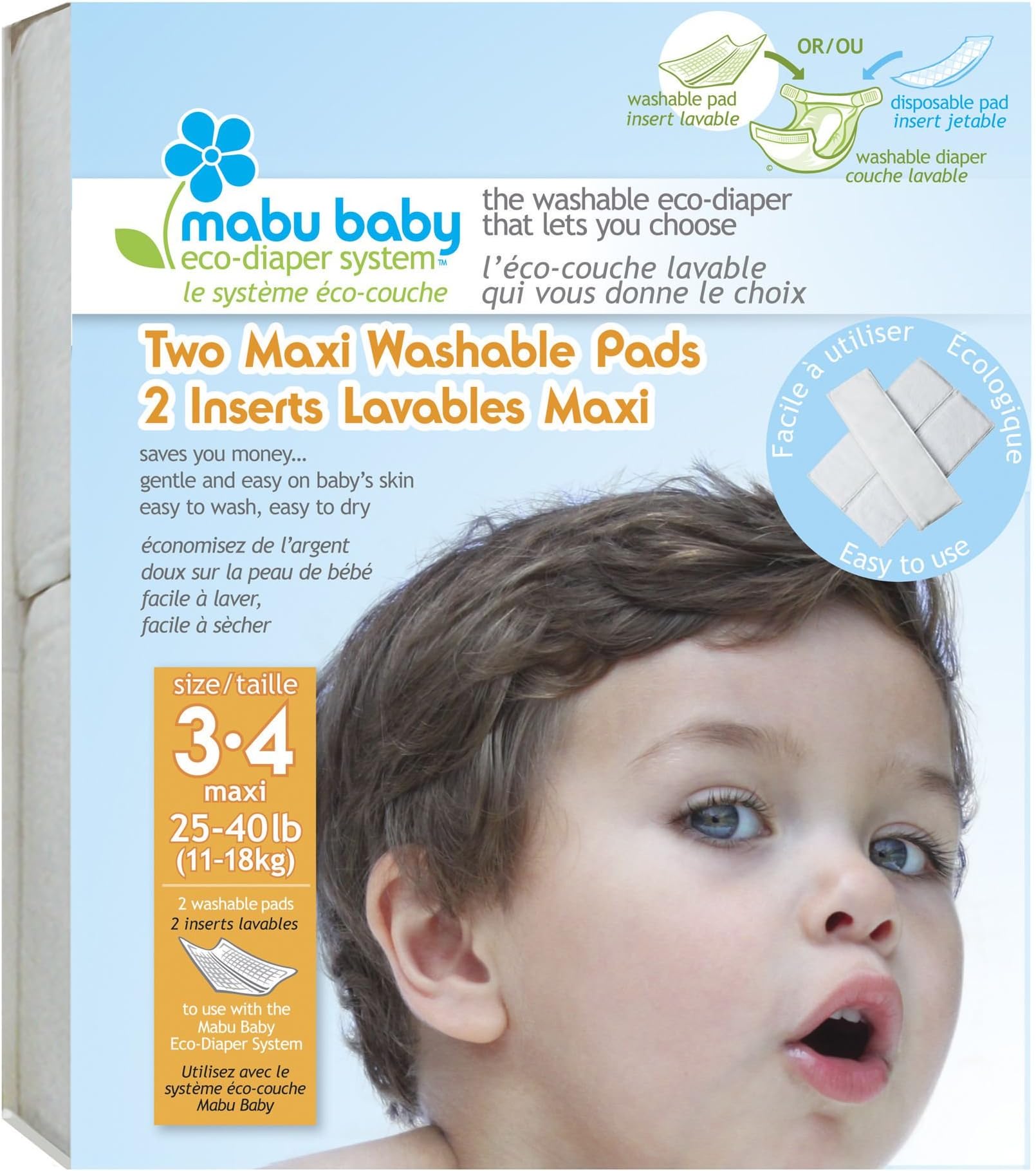 Mabu Baby Washable Diaper Pads Size 3-4 (Maxi) - Set of 2