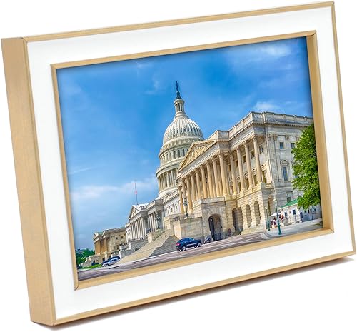 Miniatura 3 de MIMOSA MOMENTS Marco de fotos en tono latón con esmalte blanco (latón y blanco, foto 4x6)