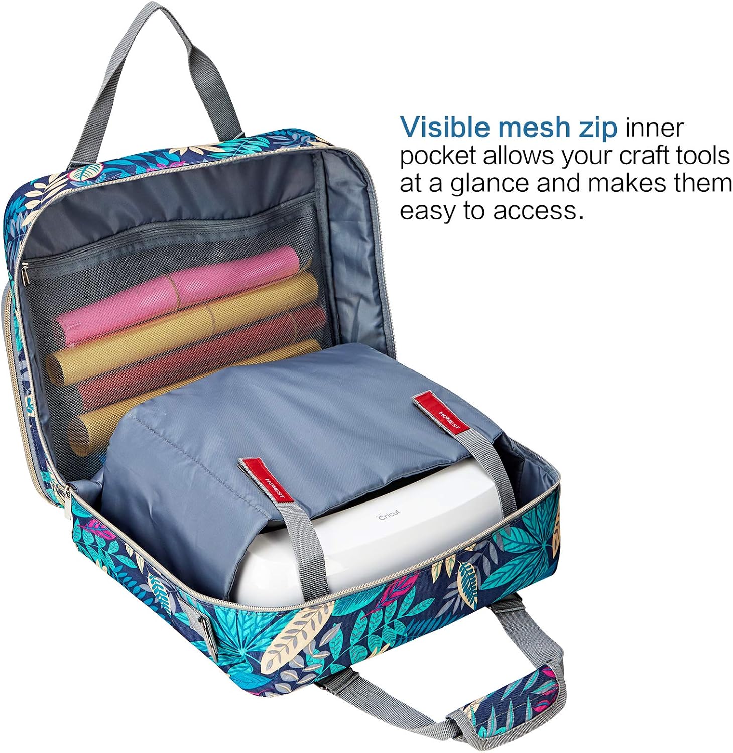 HOMEST Carrying Case for Cricut Easy Press 2 (12"x 10"), Tote Bag Compatible with Cricut Heat Press Machine, Floral (Bag Only)