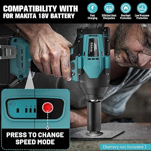 Miniatura 3 de Llave de impacto inalámbrica de 12 pulgada para batería Makita de 18 V, 600 pies-libras (810 N. m) Herramienta eléctrica sin escobillas de alto par