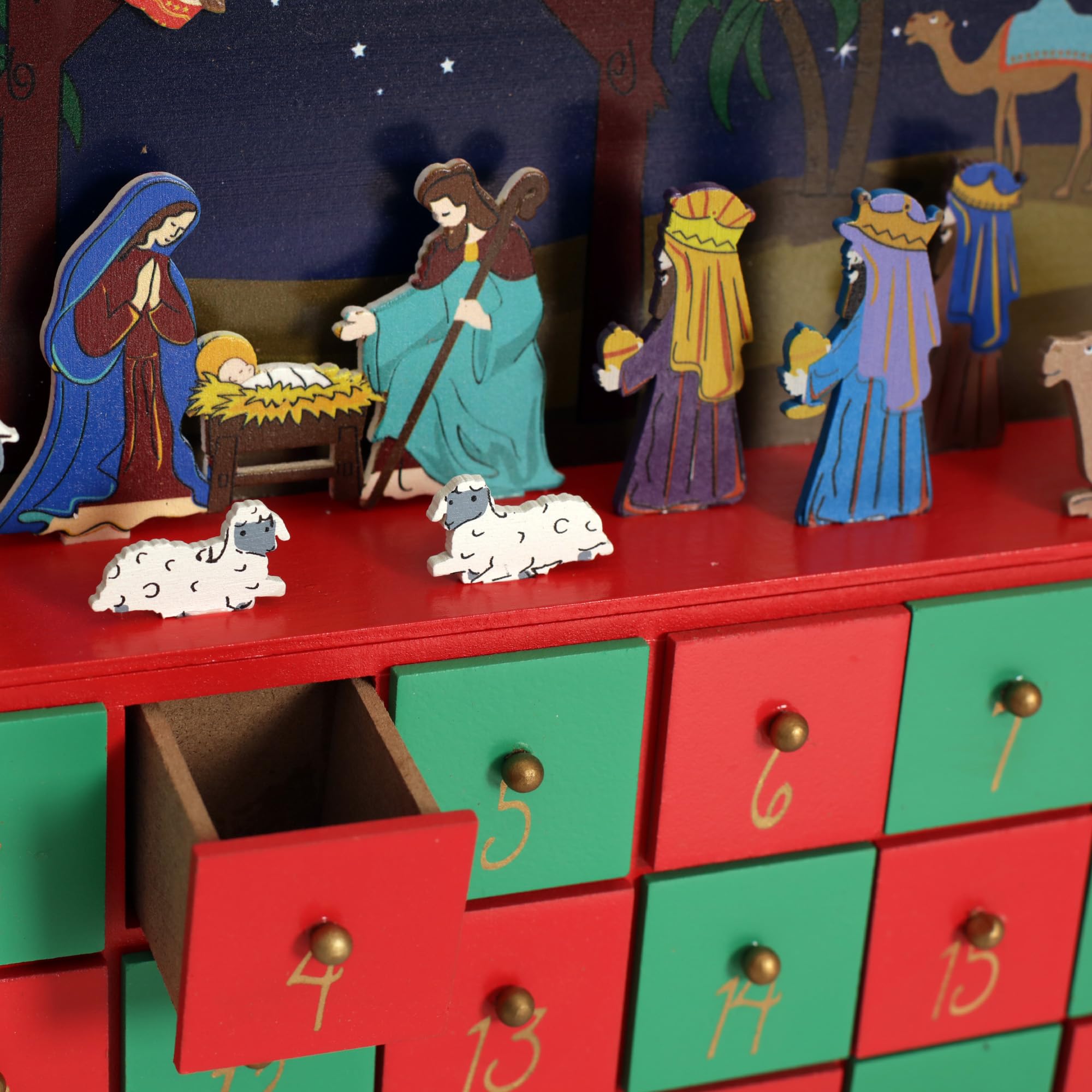 PE Caja de calendario de Adviento de madera de Navidad, belén, decoración de mesa, cuenta regresiva, regalos de vacaciones, decoración del hogar para adultos y niños