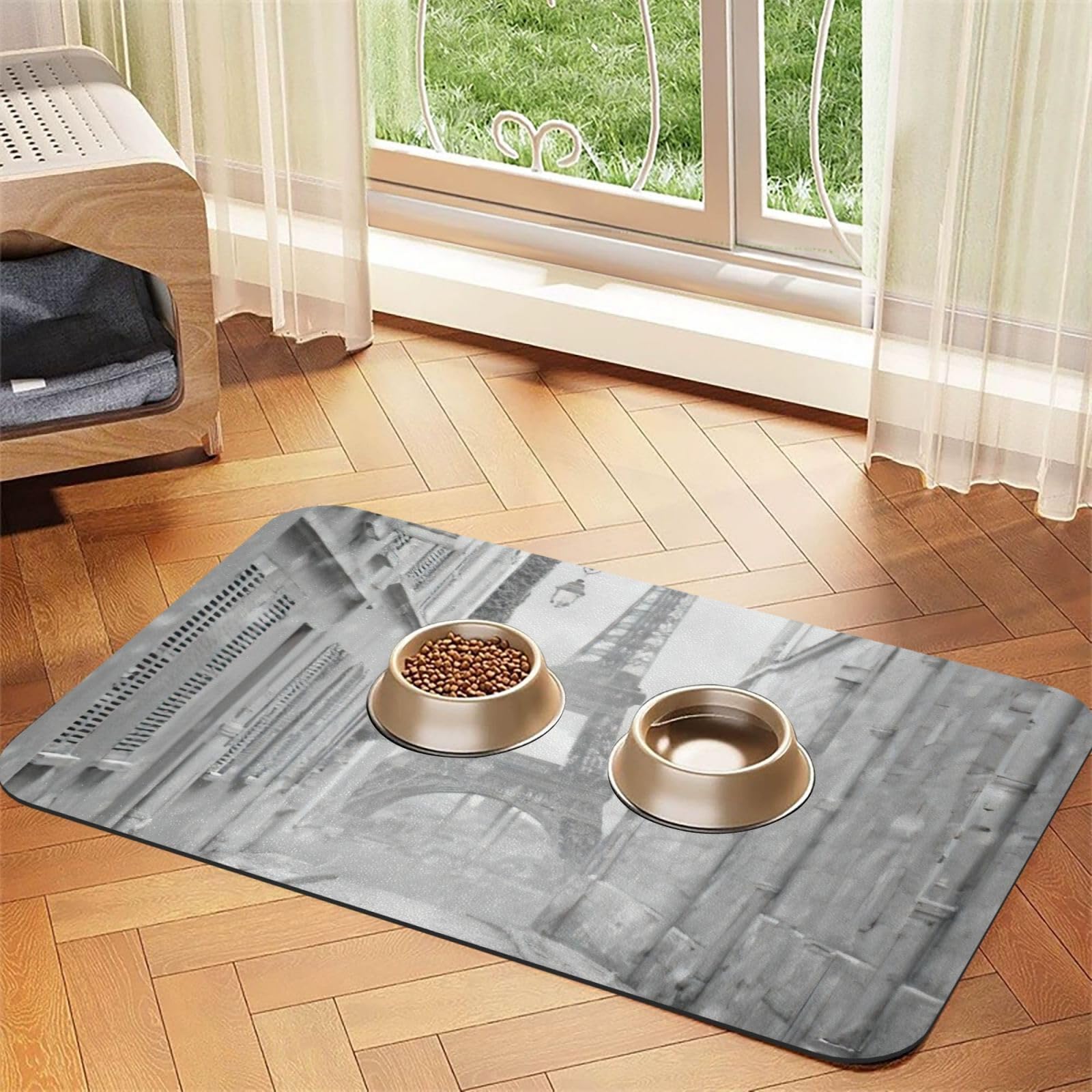 Tapis pour chien et chat antidérapant imprimé Tour Eiffel en caoutchouc