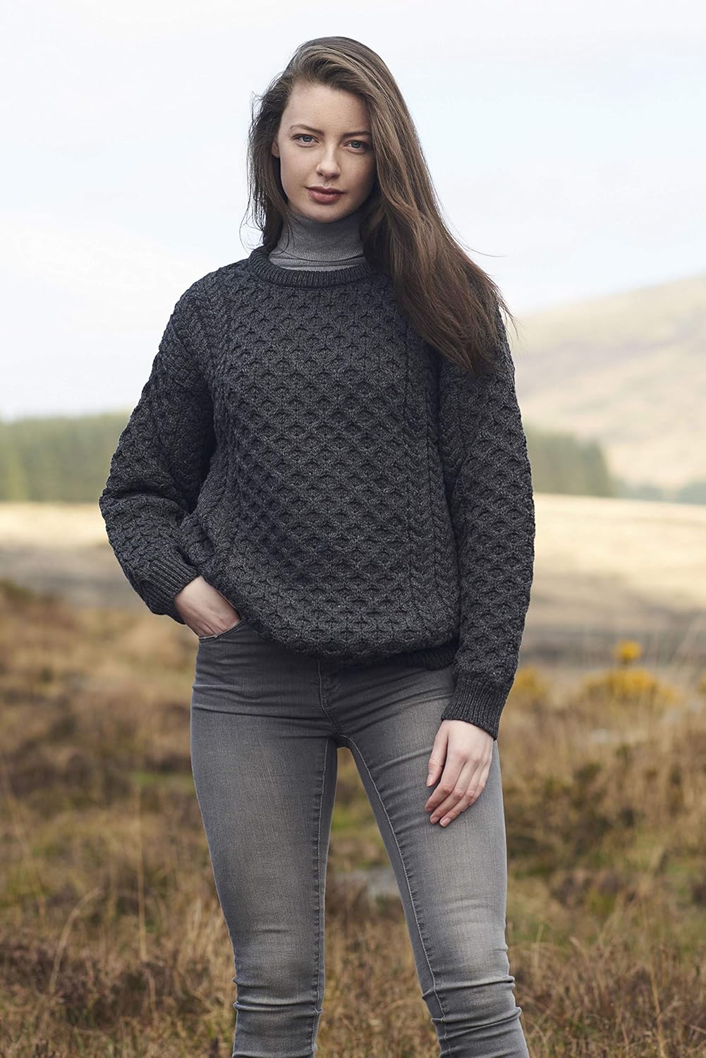Aran Crafts Unisex Irish Cable Knitted Crew Neck Sweater (100% Merino Wool) - Image 3
