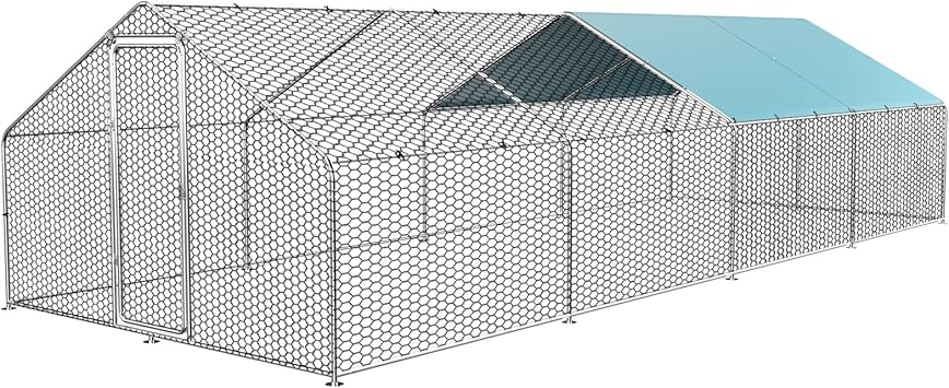 Large Metal Chicken Coop, 26FT Walk-in Chicken Runs for Yard with Waterproof & Anti-UV Cover for 30-40 Poultry, Galvanized Mesh & Security Lock, Heavy Duty Dog Kennel Outside Outdoor, Duck Rabbit Cage