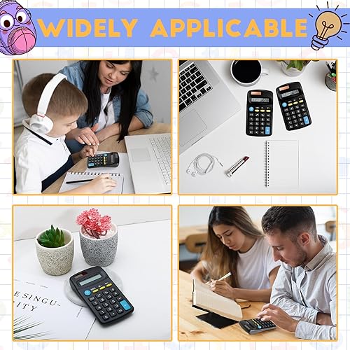 Miniatura 6 de Paquete de 36 mini calculadoras negras de tamaño de bolsillo, calculadoras básicas para estudiantes en ángulo de mano, pantalla de 8 dígitos,