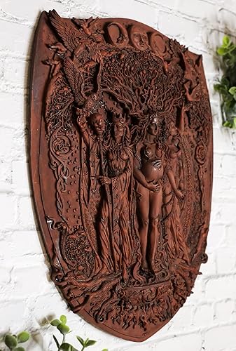 Miniatura 7 de Ebros Pagan Wiccan Triple Goddess Maiden Mother Crone Shield Placa de pared de 14 pulgadas de alto Triple Luna Decoración de pared Escultura celta