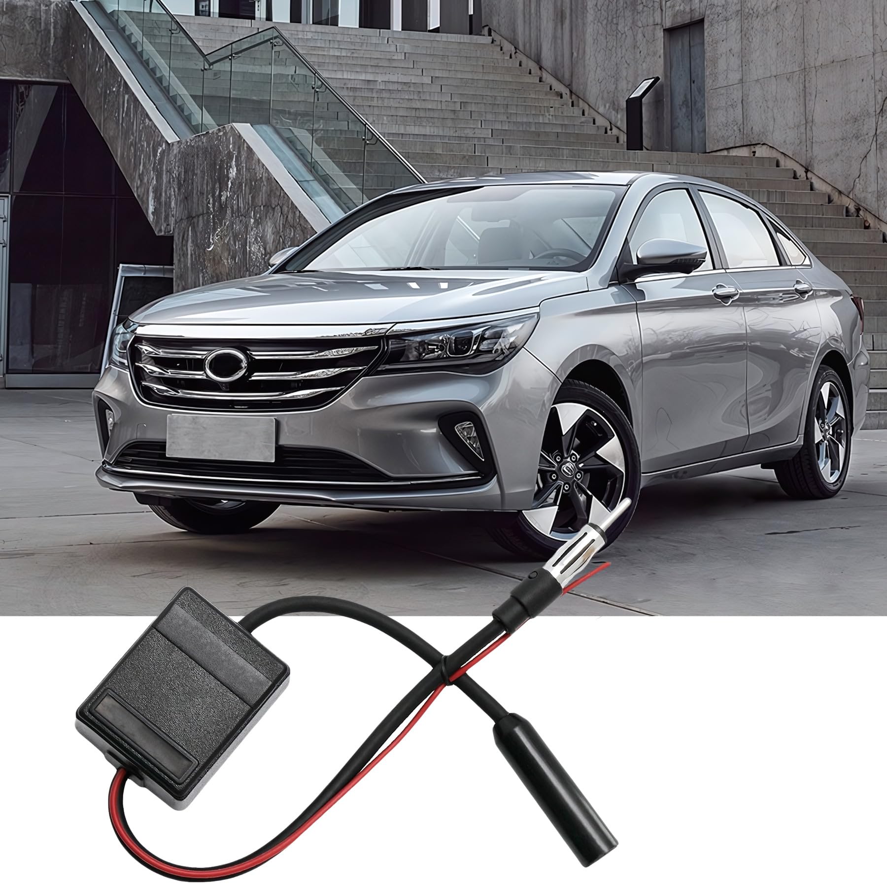 Retoo Amplificatore antenna per autoradio, amplificatore di segnale universale per auto FM 12V con alto guadagno 16 dB a basso rumore, compatibile con amplificazione DAB