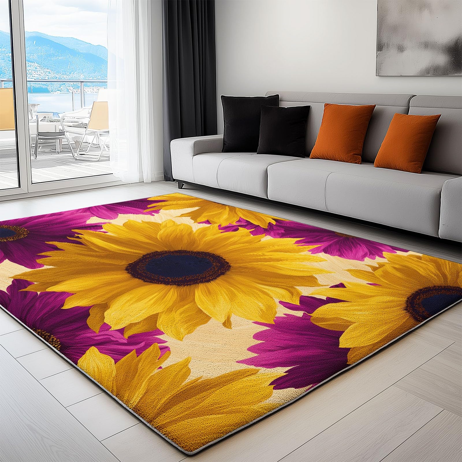 Générique Dywan do salonu 160 x 230 cm słonecznikowy dywan z roślinami, żółty zmywalny dywan - do sypialni i jadalni miękki antypoślizgowy antypoślizgowy antypoślizgowy dywanik do przedpokoju