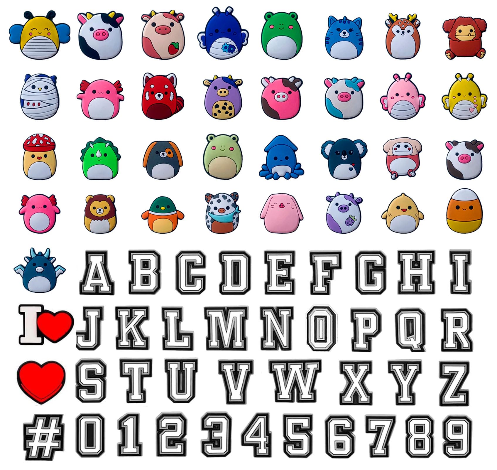 Rebanky72 Pcs Letters and Numbers Shoe Charms Cartoon Animal Shoes Decoration PVC Shoe Charms Decoration Accessories Different Shape of Clog Pins for Kids Adults Clog Sandals Bracelets Wristbands