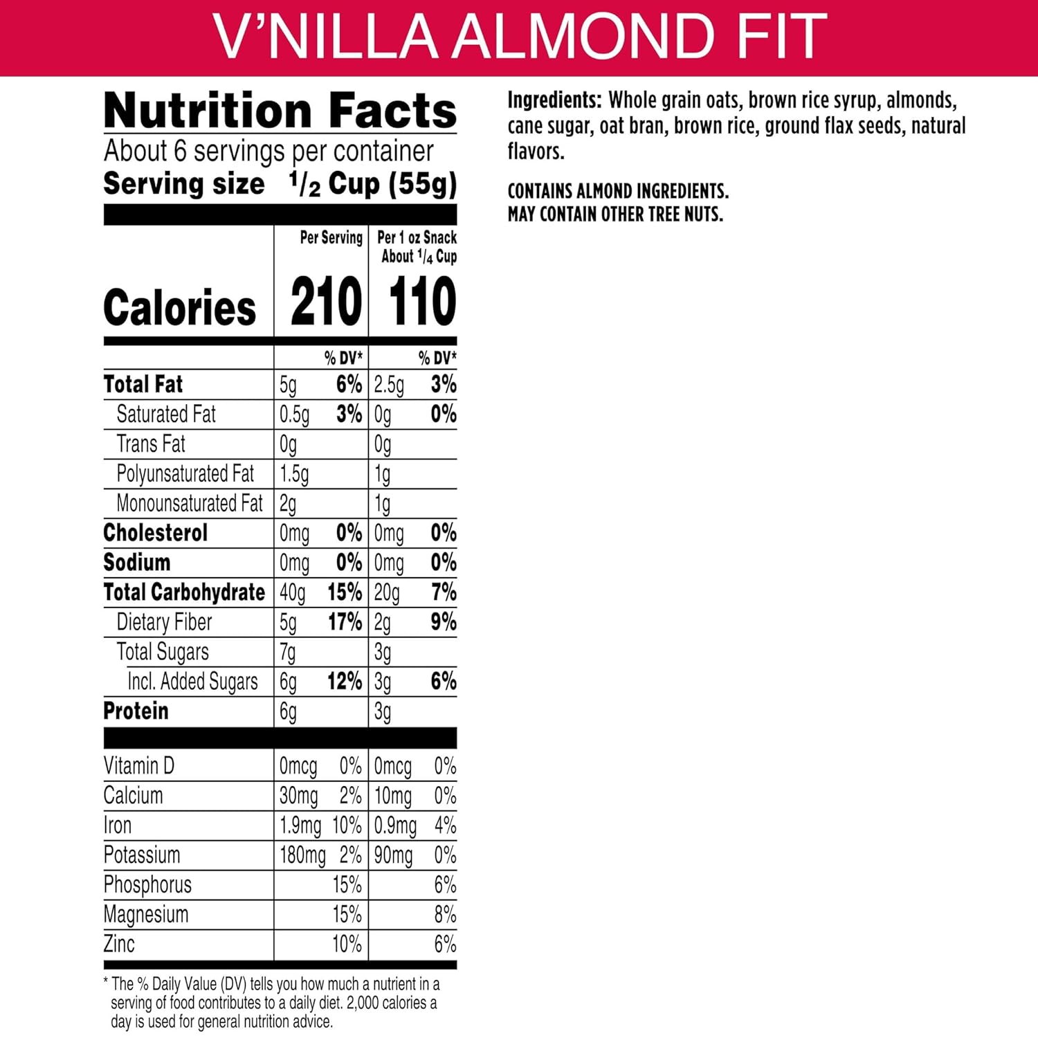 Bear Naked Granola Cereal, Whole Grain Granola, Breakfast Snacks, Vanilla Almond Crisp (6 Bags)