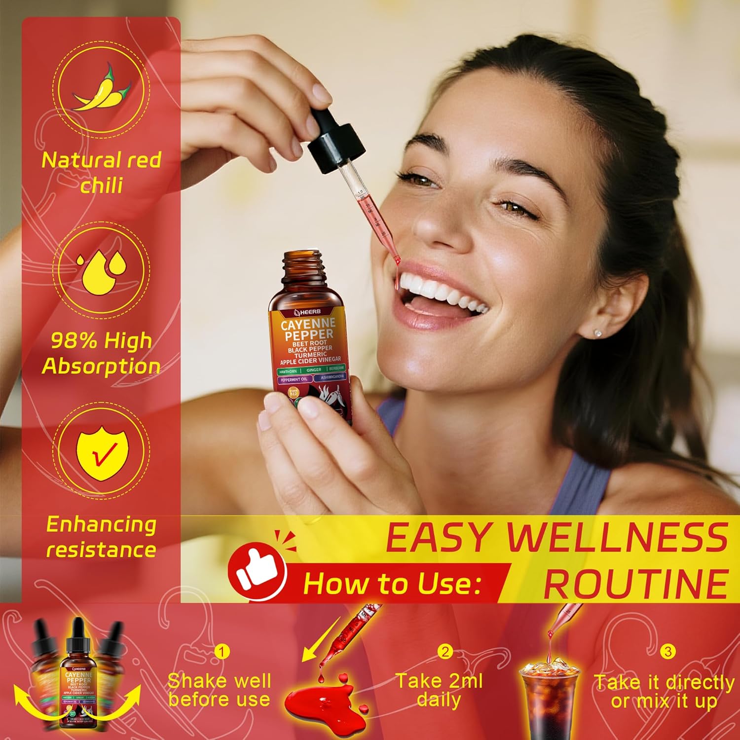 Vascu Flow Cayenne Pepper Drops Chile de Cayen | k2 d3 Vitamin Supplement,Organic Hawthorn, Beet Root Powder, Turmeric, Berberine,Cinnamon Ginseng for Metabolism, Circulation,Heart & Vascular Wellness - Image 8