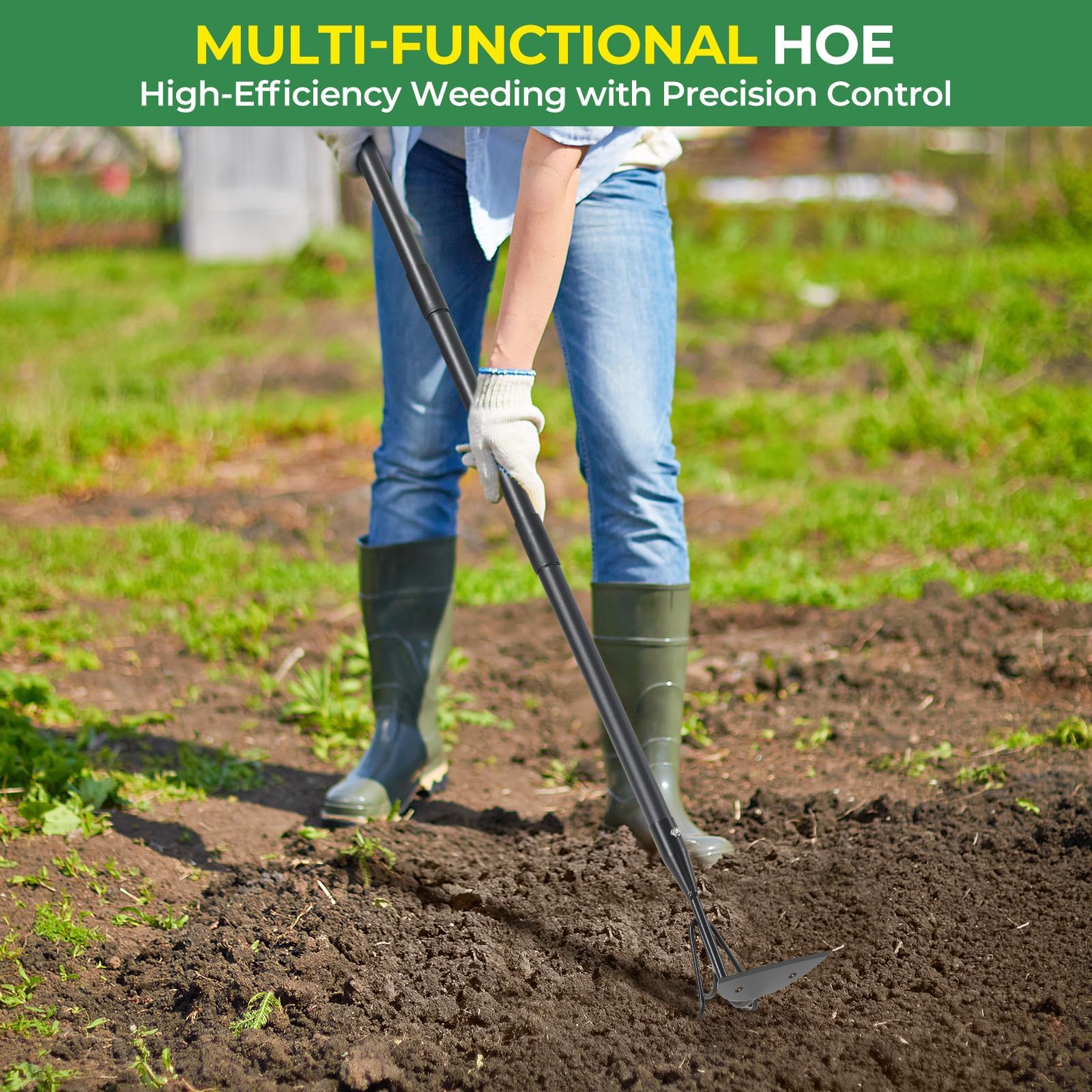 Gartenharken Grabegabel 150 cm Verstellbare Langstiel-Unkrauthacke - Schwere Beethacke Gartenwerkzeuge zum Jäten & Auflockern von Erde für Garten, Rasen und Yardarbeit