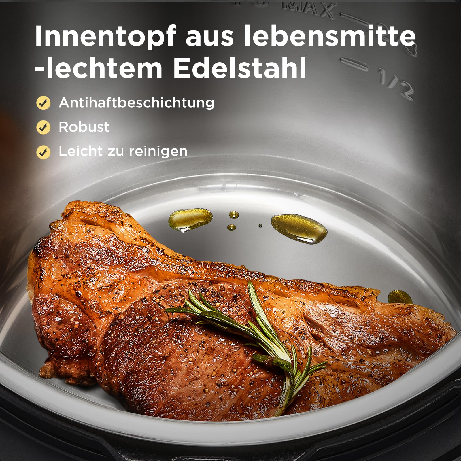 Midea Elektrischer Schnellkochtopf 6L, 9-in-1 Multikocher mit 14 Funktionen, Joghurtbereiter, Reiskocher, Slow Cooker, Sous Vide, Dampfgarer, Nudelkocher, Edelstahl Innentopf, Schwarz