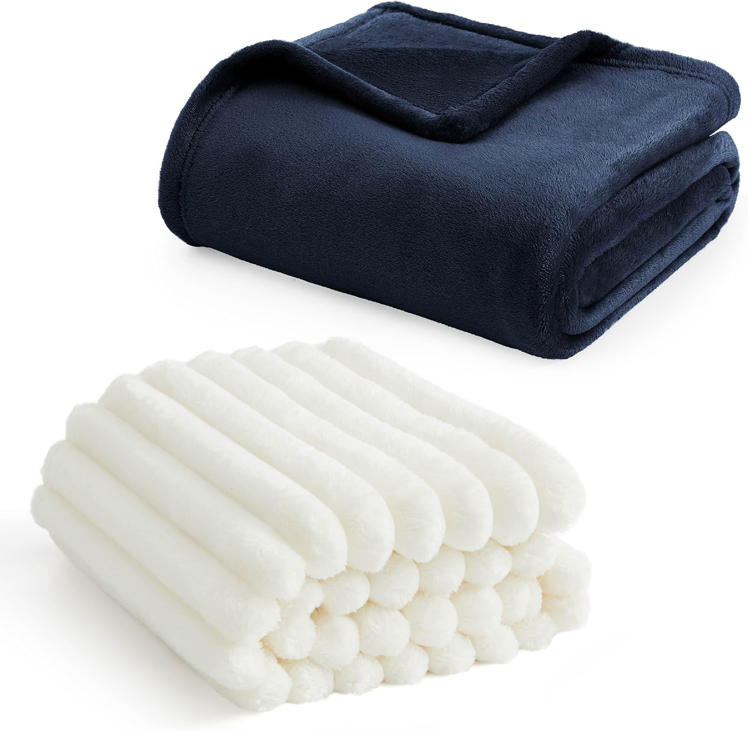 Bedsure Navy Blue Fleece Blankets King Size&King Size Blanket for Bed White, 108x90 Inches