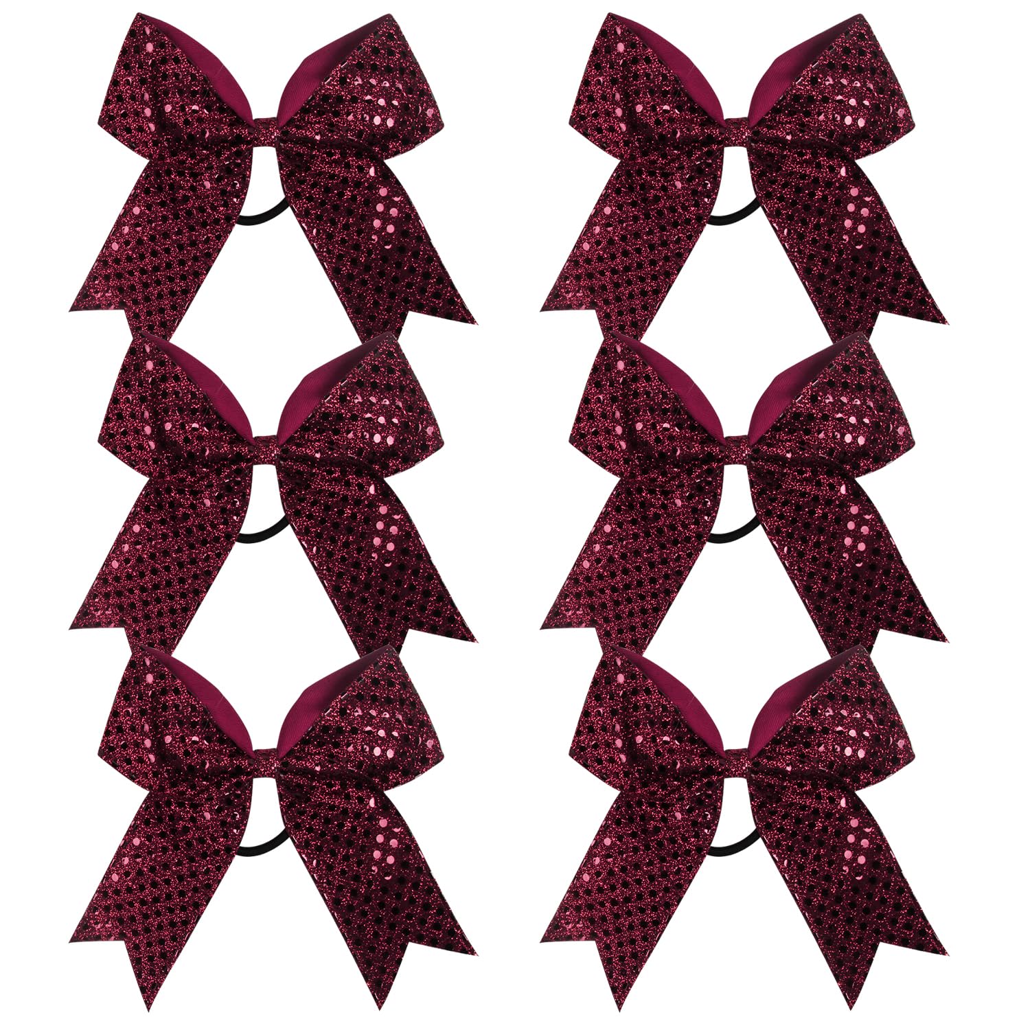 Cheer Bow Sequin 6 Inch 6 Pcs Bling Fling Cheerleader Cheerleading Jumbo Cheer Bow Hair Tie Hair Bow School (Maroon)