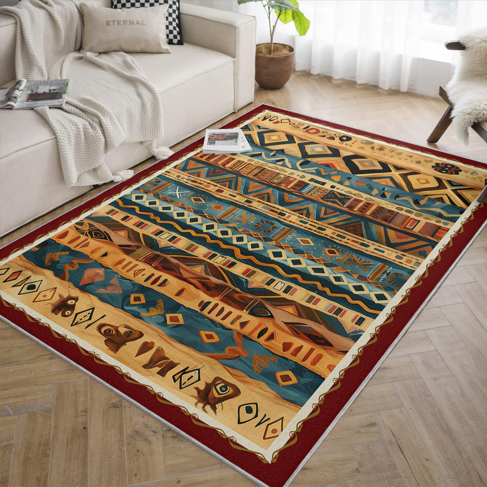 Dywaniki do salonu dywany 150 x 210 cm geometryczny vintage południowo-zachodni zmywalny cienki dywan do jadalni sypialni boho plemienny etniczny wewnętrzny dywan podłogowy