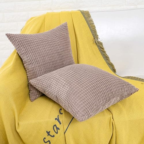 Miniatura 5 de HWY 50 Juego de 2 fundas de almohada decorativas de pana suave y sólida, de 20 x 20 pulgadas, para sofá y cama, textura de maíz, color gris pardo