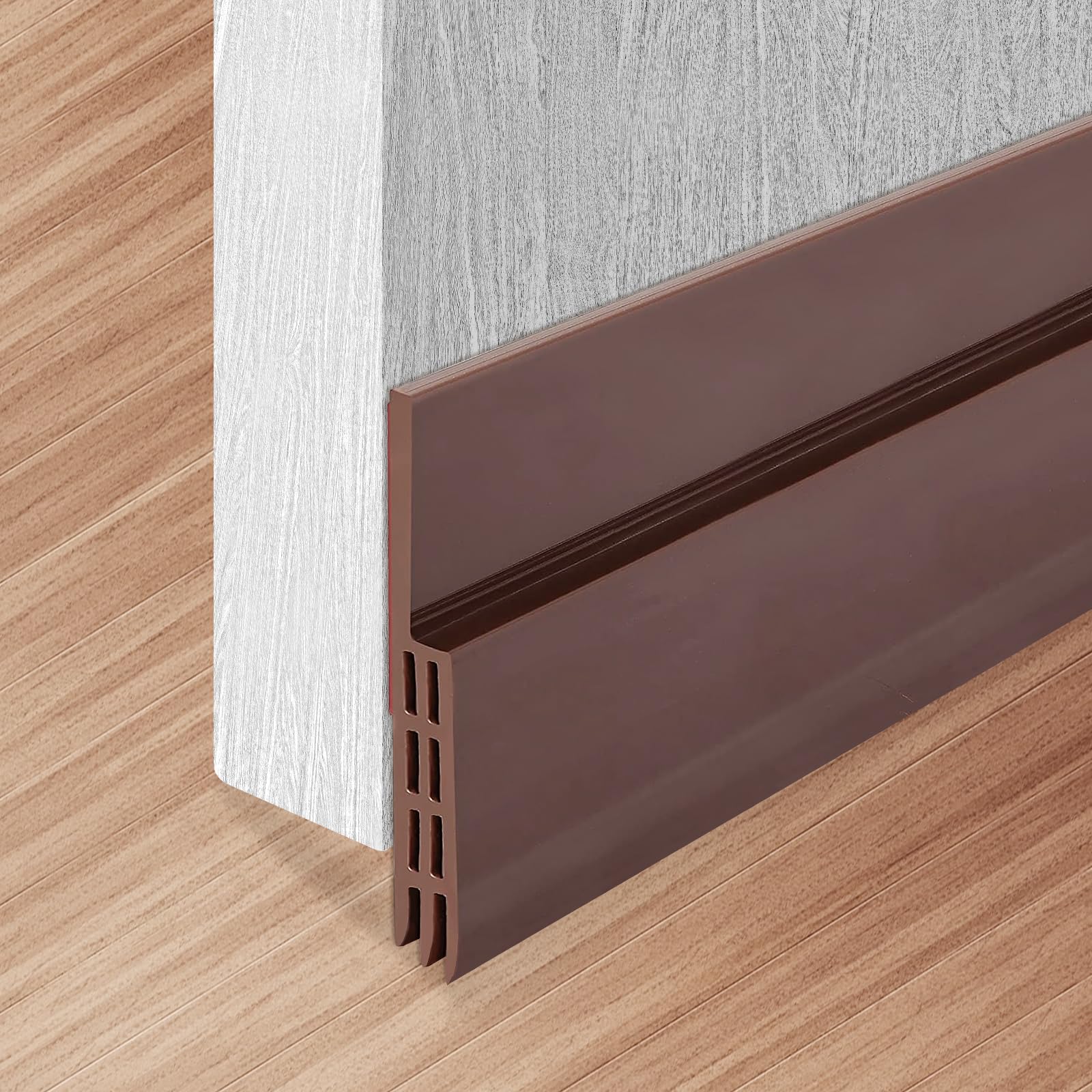 2 Packs Door Draught Excluder, Bottom Seal Weather Stripping, Self Adhesive Rubber Soundproof Draft Sweep Stopper, Under Door Excluders & Seals (Brown)
