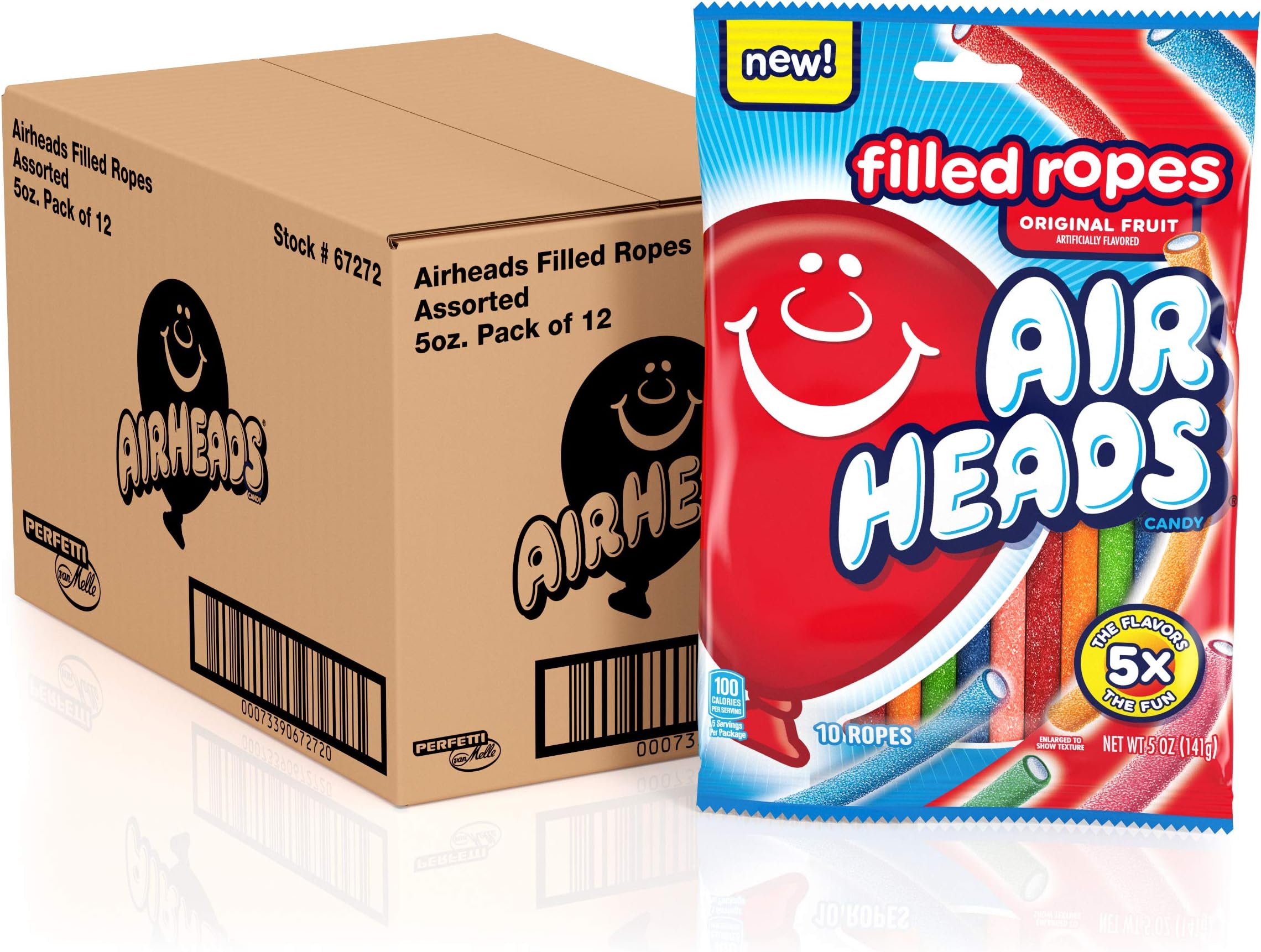 Airheads Filled Ropes Candy Fruit 5 Oz, original, 60 Ounce, (Pack of 12)