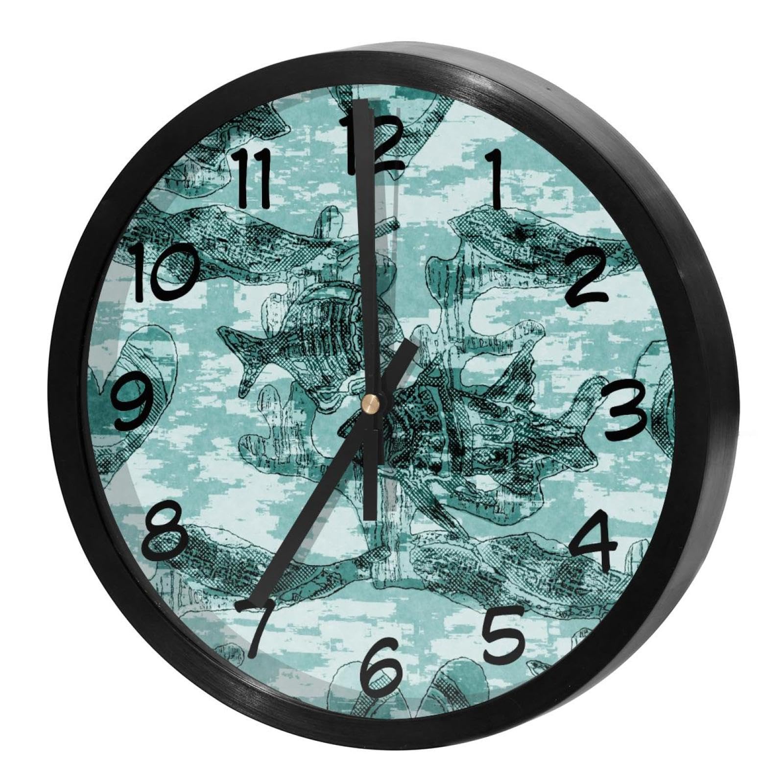 Horloge murale à quartz silencieuse avec cadran coloré poissons et corail
