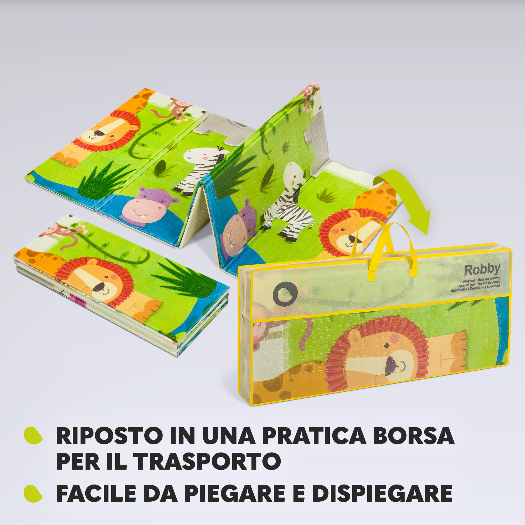 lionelo Robby Grande Reversibile Tappetino Gioco e educativo 200x180cm Neonati Bambini Leggero Pieghevole Impermeabile Certificato Materiale Non Contiene Sostanze chimiche nocive