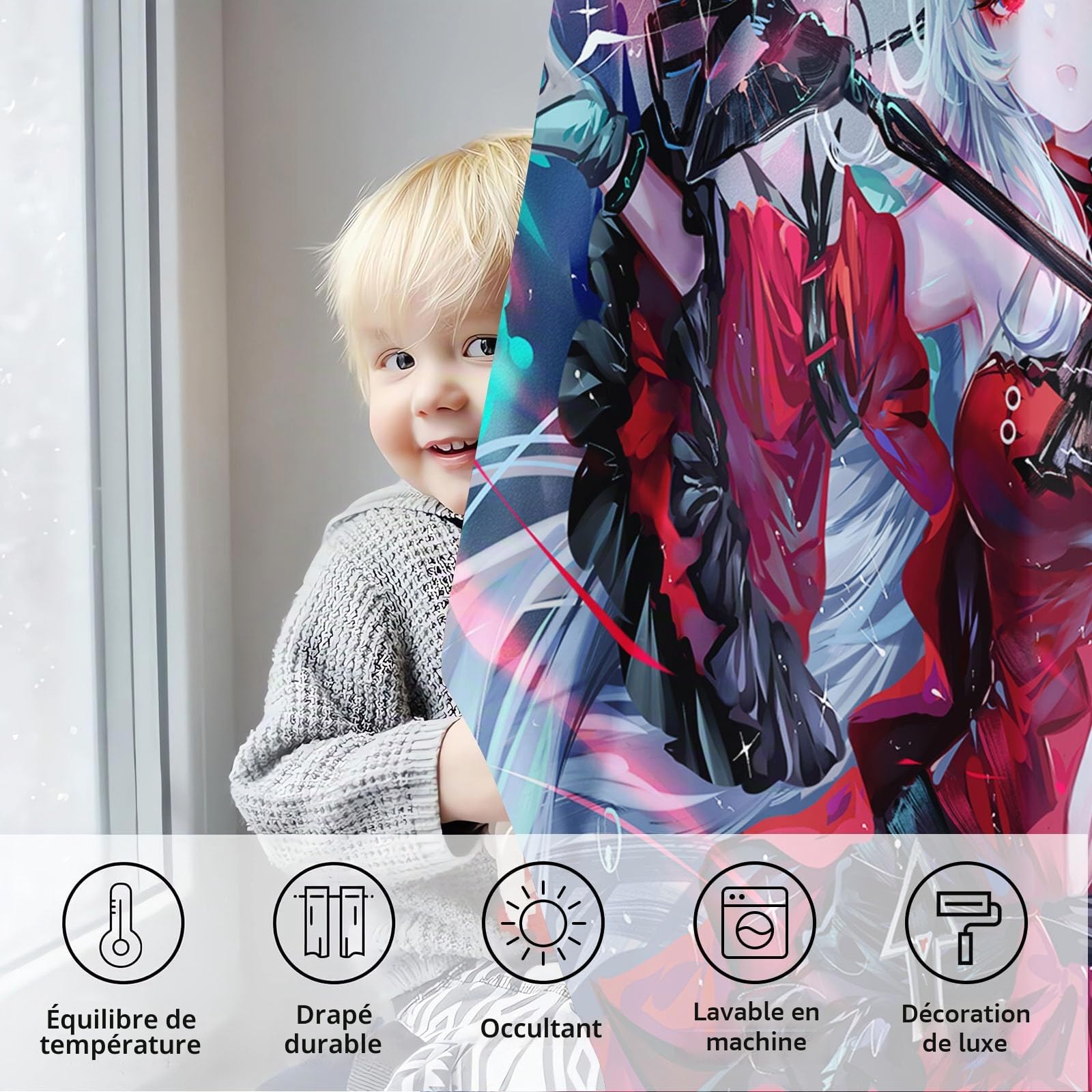 Rideaux occultants Anime Fille Fantaisie Anime Fille Cartoon Manga Japonais Rideau occultant Pour chambre à coucher Chambre d'enfant (183x160cm(LxH)/ 91.5x160cmx2,8)