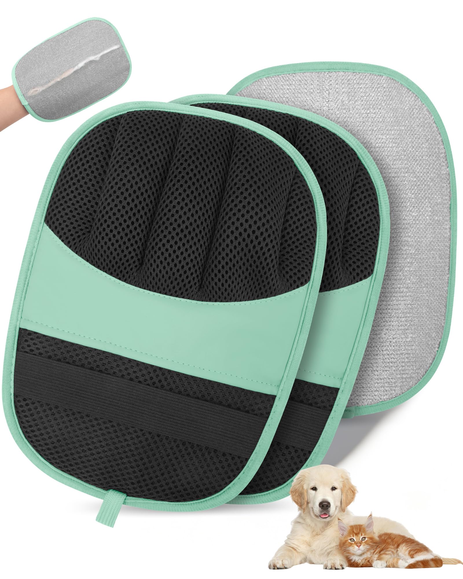 YCDTMY Tierhaarentferner Handschuh, 2 Stück Fell Magnet Handschuh für Hunde und Katzen, Upgraded 5-Finger-Design Tierhaarentferner Handschuh für Sofa, Autositz & Kleidung (Grün)