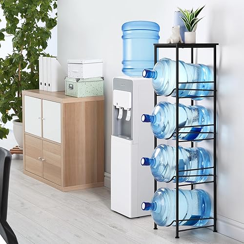 Miniatura 6 de ETELI Soporte para jarra de agua de 5 galones, soporte para botellas de agua de 4 niveles con estante de almacenamiento, soporte para dispensador de
