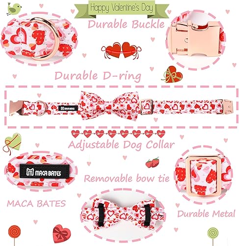 Miniatura 8 de Maca Bates - Collar de San Valentín para perro con lazo, cómodo y suave, collar de perro con hebilla de metal, ajustable, regalo para el día de San