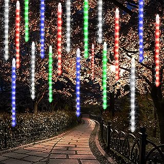 24 Tubes Meteor Shower Lights, Outdoor Icicles Christmas Lights, 12 Inch 864 LED Iciclelights Snow Falling Light, Connectable Raindrop Light, Xmas Wedding Party Tree Holiday Decor, Multicolor