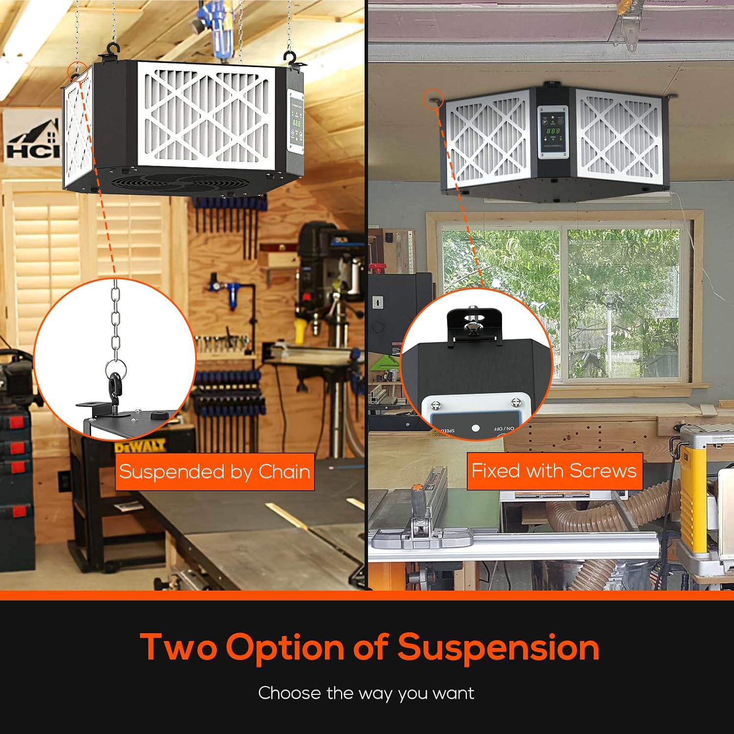 ABESTORM Air Filtration System Woodworking Built-in Ionizer, 1350CFM Hanging Air Filter with Strong Vortex Fan, 360 Degree Intake, Shop Dust Collector for Woodworking, Garage WorkShop, DecDust 1350IG